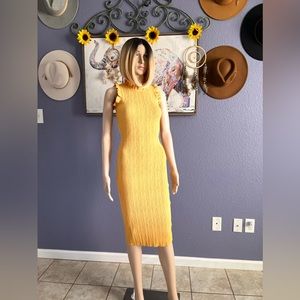 Yellow Fitted Ruffle Accent Dress